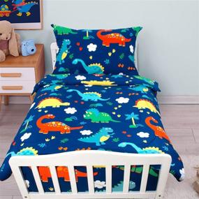 img 4 attached to 🦖 Cloele Dinosaur Toddler Bedding Set: Reversible Quilted Comforter, Fitted Sheet, and Pillowcase - Soft Microfiber, Perfect for Boys' Beds