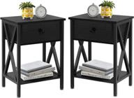 🌙 vecelo modern versatile nightstands x-design side end table - set of 2 (black) логотип