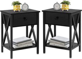 img 4 attached to 🌙 VECELO Modern Versatile Nightstands X-Design Side End Table - Set of 2 (Black)