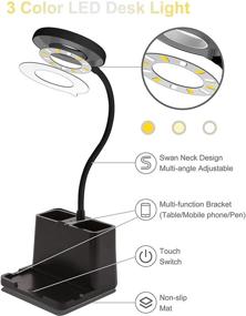 img 3 attached to 🔌 Organizer Desk Lamp, Study Lamp, Plug-in Dorm Lamp for Desk, Flexible Gooseneck Desk Light for Kids, Dimmable, 3 Color Modes, Reading Lamp, Video Call Light, Bedside, Black Small Desk Lamp