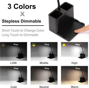 img 2 attached to 🔌 Organizer Desk Lamp, Study Lamp, Plug-in Dorm Lamp for Desk, Flexible Gooseneck Desk Light for Kids, Dimmable, 3 Color Modes, Reading Lamp, Video Call Light, Bedside, Black Small Desk Lamp