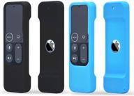 tokerse 2 pack silicone case compatible with apple tv 4k / hd 4th siri remote (1st generation) - shockproof remote cover case compatible with apple tv 4k 4th gen siri remote controller - black blue logo