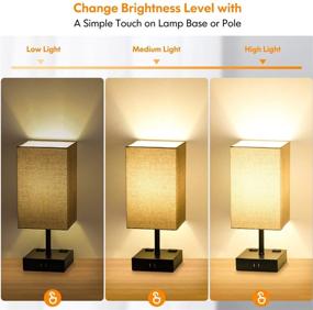 img 3 attached to 💡 Modern 3-Way Dimmable Table Lamps Set of 2 with USB Ports and AC Outlets—Bedside & Nightstand Lamp for Bedroom, Living Room, Office, Hotel—Touch Control & Grey Fabric Shade—LED Bulbs Included