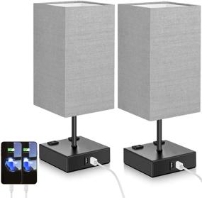 img 4 attached to 💡 Modern 3-Way Dimmable Table Lamps Set of 2 with USB Ports and AC Outlets—Bedside & Nightstand Lamp for Bedroom, Living Room, Office, Hotel—Touch Control & Grey Fabric Shade—LED Bulbs Included