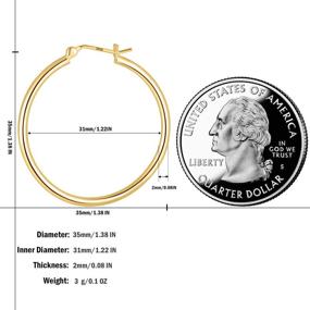 img 3 attached to 💫 YELUN Round Hoops Earrings: 18K Gold Plated S925 Sterling Silver Pillars, Large Lightweight Circle Hoops for Women