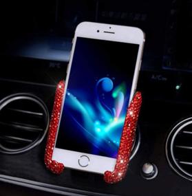 img 3 attached to 📱 Red Bling Crystal Car Phone Mount with Extra Air Vent Base - Universal Dashboard, Windshield, and Air Vent Cell Phone Holder
