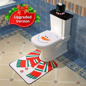 img 3 attached to 🎅 D-FantiX 4-Piece Snowman Santa Toilet Seat Cover and Rug Set - Festive Red Christmas Decor for Bathroom