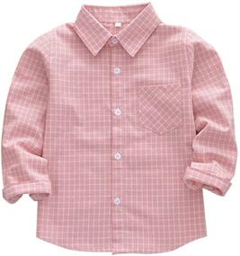 img 4 attached to Cotton Flannel Boys' Shirt with Sleeve Buttons - Tops, Tees & Shirts