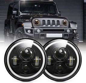 img 4 attached to 🚙 7-дюймовые фары Jeep Halo LED с функцией габаритного света, чипами Cree, белым кольцом ангела-прожектора Halo и оранжевыми указателями поворота для Jeep Wrangler JK LJ TJ CJ (черные)