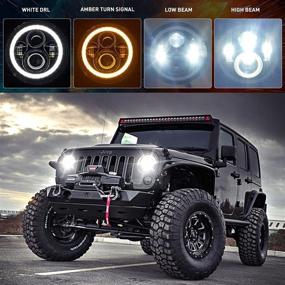 img 3 attached to 🚙 7-дюймовые фары Jeep Halo LED с функцией габаритного света, чипами Cree, белым кольцом ангела-прожектора Halo и оранжевыми указателями поворота для Jeep Wrangler JK LJ TJ CJ (черные)