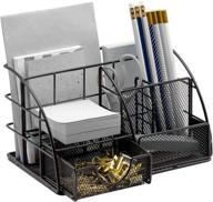 black all-in-one sorbus desk organizer: stylish mesh caddy for office supplies organization, includes pen/pencil holder, mail organizer, and sliding drawer - ideal for office decor and storage логотип