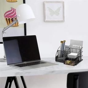 img 1 attached to Black All-in-One Sorbus Desk Organizer: Stylish Mesh Caddy for Office Supplies Organization, Includes Pen/Pencil Holder, Mail Organizer, and Sliding Drawer - Ideal for Office Decor and Storage