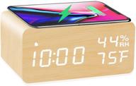 🔌 wireless charging wooden digital alarm clock - led display, sound control, triple alarms, snooze dual - perfect for bedroom, bedside, office logo