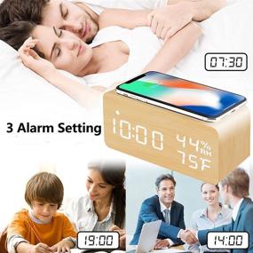 img 2 attached to 🔌 Wireless Charging Wooden Digital Alarm Clock - LED Display, Sound Control, Triple Alarms, Snooze Dual - Perfect for Bedroom, Bedside, Office