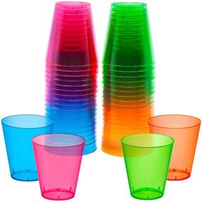 img 4 attached to 🥃 40-Count Assorted Neon Hard Plastic Party Essentials 2-Ounce Shot/Shooter Glasses