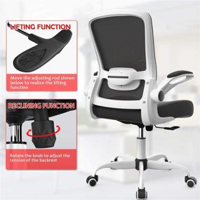 img 2 attached to 🪑 Comfortable Ergonomic Desk Chair with Flip Up Arms, Executive Mesh Office Chair – Lumbar Support, Adjustable Height – Ideal for Home Office (White)