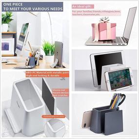 img 2 attached to 🖥️ White Vertical Laptop Stand with Pen Holder/Phone or iPad Stand - 3 in 1 Design for Desktop Space Saving, MacBook Stand for Desk Organizers and Storage