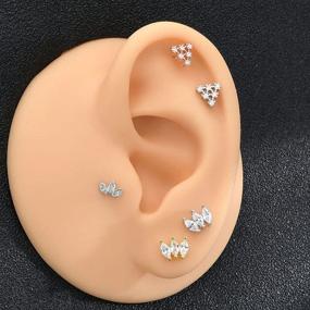 img 2 attached to 💎 Stunning Zirconia Earrings: Sterling Rhinestone Cartilage Girls' Jewelry Collection