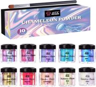 🌈 lustrous color-shifting chameleon powder set | 10 jars | mica powder for epoxy resin/tumbler | vibrant chrome pigment powder for painting, slime, nails | let's resin logo