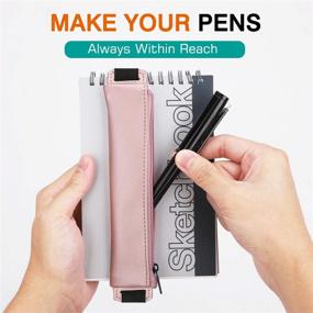 img 3 attached to MoKo PU Leather Pencil Case (2 Pack) - Stylish Stationery Zipper Bag for Pens, Pencils, Markers, Eraser with Elastic Strap - Printing & Gold Pink