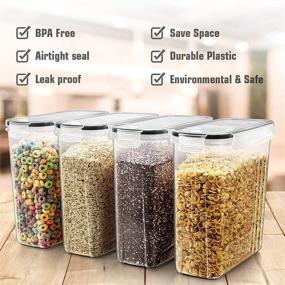 img 3 attached to Wildone Large Airtight Cereal & Dry Food Storage Containers - Set of 6 (4L / 135.3oz) for Sugar, Flour, Snacks, Baking Supplies - Leak-proof with Black Locking Lids