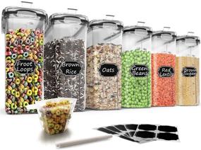 img 4 attached to Wildone Large Airtight Cereal & Dry Food Storage Containers - Set of 6 (4L / 135.3oz) for Sugar, Flour, Snacks, Baking Supplies - Leak-proof with Black Locking Lids