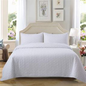 img 4 attached to Soul & Lane 100% Cotton Polka Dot Quilt Set - Queen Size with 2 Shams, Modern Solid Bedspread