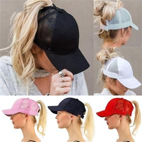 img 1 attached to Women Ponytail Baseball Washed Distressed Sports & Fitness for Team Sports