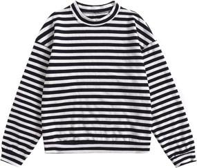 img 4 attached to 👚 Floerns Ladies' Striped Long Sleeve Sweatshirt with Drop Shoulders