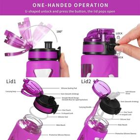 img 3 attached to 🍶 AIDEAMART 17oz Glass Water Bottle with Time Marker Reminder and 2 Leakproof Lids (Straw Lid and Flip Lid) - One Click Open, Silicone Sleeve, BPA Free - Purple Sleeve Included