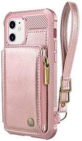 img 1 attached to Dracool iPhone 12 Pro Wallet Case - Flip Cover with Card Holder 📱 Slots, Screen Protector - Rose Gold, Women Girls Leather Magnetic Strap, Zipper, RFID, Shockproof Bumper