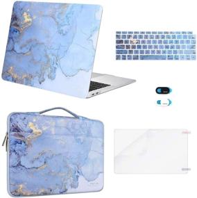 img 4 attached to MOSISO Чехол для MacBook Air 13 дюймов 2020-2018 года: Водная мраморная жесткая оболочка с чехлом для ноутбука, пленкой для клавиатуры, затычкой для веб-камеры и защитной пленкой для экрана, синий