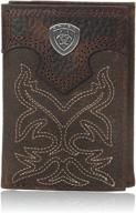 👨 ariat men's brown embroidered tri-fold wallet logo