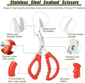 img 3 attached to 🦞 Multifunctional Kitchen Seafood Scissors: Stainless Steel Shears for Peeling Fish, Crab, Shrimp, Lobster - Red (Set of 3)