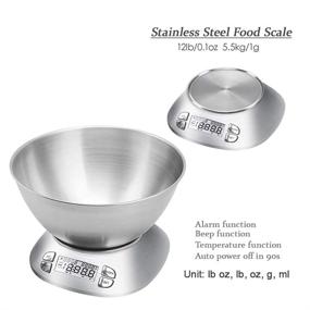 img 1 attached to 🥣 Digital Kitchen Scale with Removable 2.5L Bowl - Stainless Steel Food Scale for Cooking and Baking, Timer & Room Temperature, 12lb/5.5kg - Batteries Included