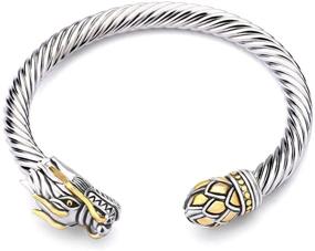 img 2 attached to Stunning UNY Jewelry Chinese Dragon Rhodium Plated Bracelet Cuff - Exquisite Vintage Cable Classics Bangle!