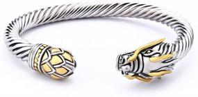 img 4 attached to Stunning UNY Jewelry Chinese Dragon Rhodium Plated Bracelet Cuff - Exquisite Vintage Cable Classics Bangle!