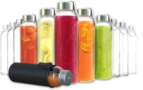 img 4 attached to Chef's Star 18 Oz Glass Water Bottles with Sleeve and Stainless Steel Leak Proof Lids - Set of 12