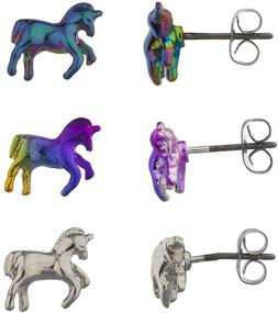 img 2 attached to 🌈 Lux Accessories Rainbow Unicorn Earring Set: Sparkling Silver Tone Multi Novelty (3PCS)