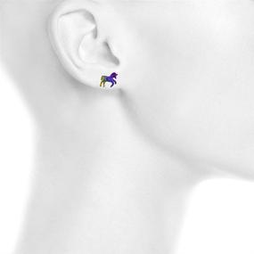 img 1 attached to 🌈 Lux Accessories Rainbow Unicorn Earring Set: Sparkling Silver Tone Multi Novelty (3PCS)