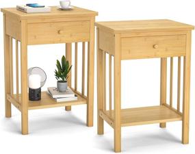 img 3 attached to 🌙 Homykic Nightstands - Set of 2 | Bamboo Nightstand Bedside Table with Drawer & Shelf Storage | Boho Style Night Stand for Bedroom, Living Room, Lounge | Space Saving & Easy Assembly | Natural Finish