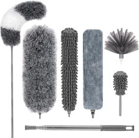 img 4 attached to 🧹 Multipurpose Microfiber Feather Duster Set - Includes 7 Flexible Cobweb Dusters with 100-Inch Extendable Pole - Washable Dusters for Efficiently Cleaning High Ceilings, Ceiling Fans, Blinds, Furniture, and Cars