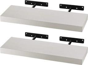 img 4 attached to 🌿 Rustic Acacia Wood Floating Shelves (Set of 2) - 23" Long, Wall Mounted with Invisible Brackets - Home Décor Storage Shelf, 6" Depth, 1.6" Thick - White