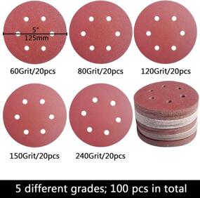 img 3 attached to Sackorange 100 PCS 6 Inch 6 Hole Hook and Loop Sanding Disc - 20 pcs Each of 60 80 120 150 240 Grits Sandpaper, Ideal for Random Orbit Sanders