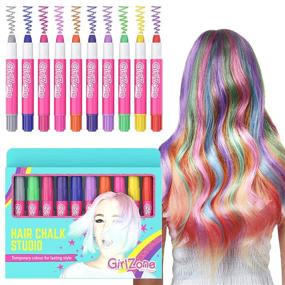 img 2 attached to 🎨 GirlZone Hair Chalk Set: 10 Piece Colorful Temporary Hair Chalks for Girls Ages 8-12 - Perfect Birthday Gifts & Toys for 7-11 Year Old Girls