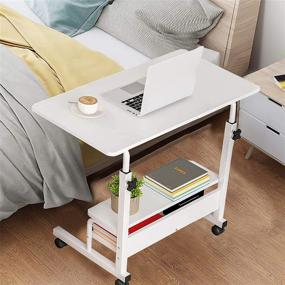 img 3 attached to 📚 Dekhaoxe Adjustable Height Mobile Computer Desk: Compact Rolling Writing Table with Wheels for Small Spaces in Home Offices, Bedrooms, and Studies - 31.5x15.7 Inch, White