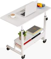 📚 dekhaoxe adjustable height mobile computer desk: compact rolling writing table with wheels for small spaces in home offices, bedrooms, and studies - 31.5x15.7 inch, white logo