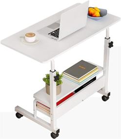 img 4 attached to 📚 Dekhaoxe Adjustable Height Mobile Computer Desk: Compact Rolling Writing Table with Wheels for Small Spaces in Home Offices, Bedrooms, and Studies - 31.5x15.7 Inch, White