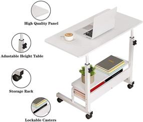 img 2 attached to 📚 Dekhaoxe Adjustable Height Mobile Computer Desk: Compact Rolling Writing Table with Wheels for Small Spaces in Home Offices, Bedrooms, and Studies - 31.5x15.7 Inch, White