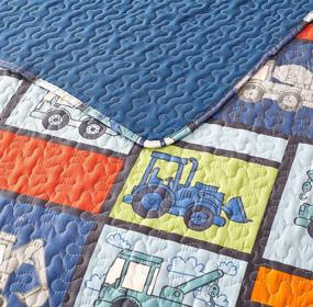 img 2 attached to 🛏️ Golden Quality Bedding Twin Size Kids Bedspread Quilts Throw Blanket for Teens Boys Bed | Printed Coverlet Multi Color Navy Blue Construction Vehicles, Towing Trucks #19-03 Twin